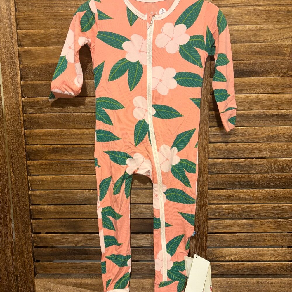 Kickee Pants Kids Long Sleeve Coverall with Zipper Strawberry Plumeria